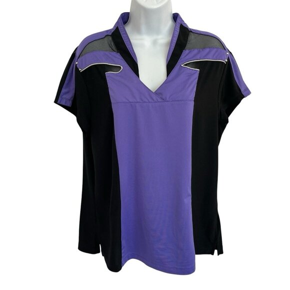 jamie sadock Tops - Jamie Sadock Women’s Large Purple Black Golf Shirt Pullover Top Stretch Sporty